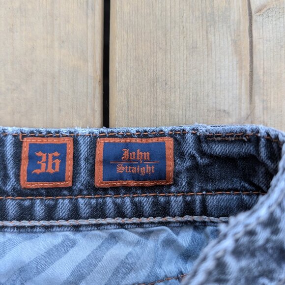 Rock Revival Jeans Men's 36 Blue Denim Dark Wash Faded Distressed Straight Leg - Picture 6 of 14